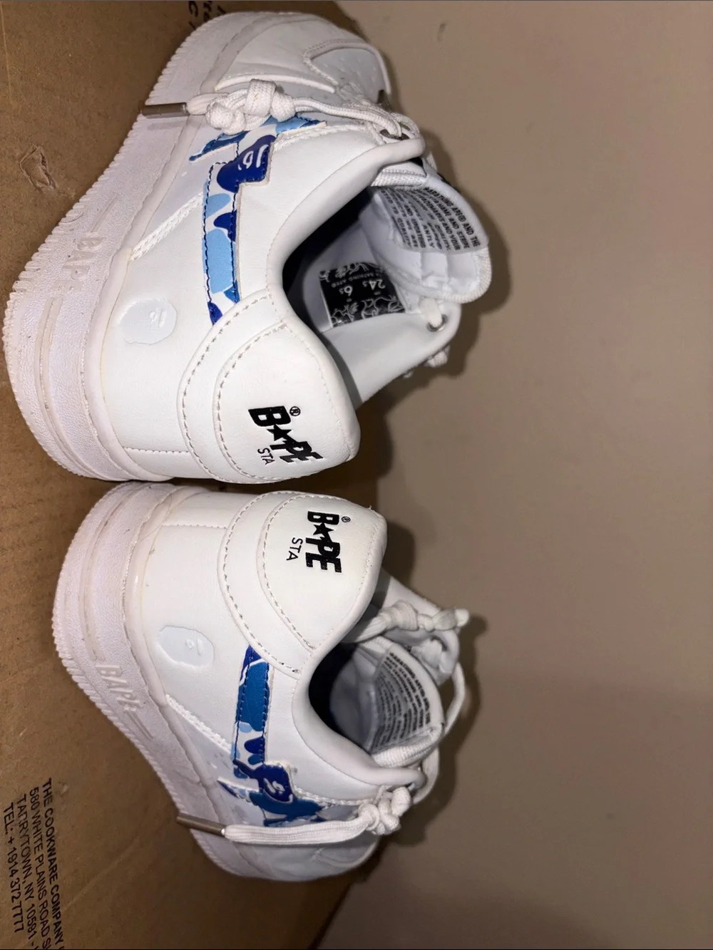 BAPE star White low-Sneakers with Blue Camo Star Accent-6.5 US